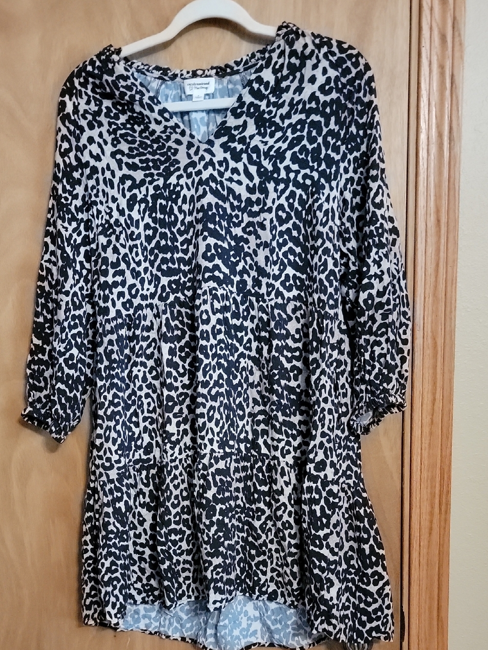 Leopard Print Tiered Mini Dress - Black & Cream
